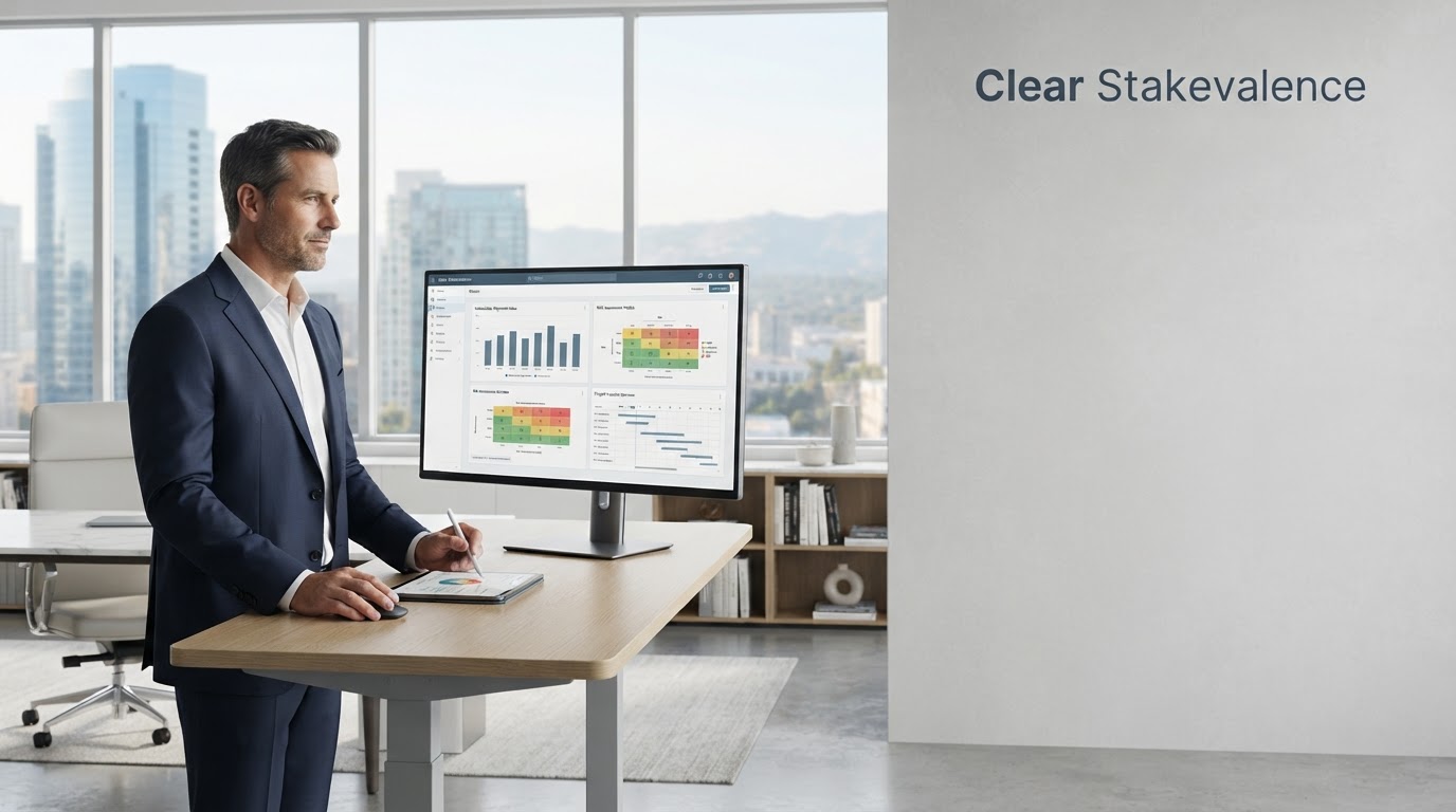 Clear Stakevalence dashboard showing a predictive capital growth curve for business liquidity